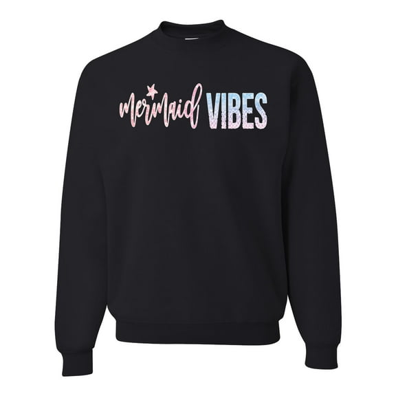 Mermaid Vibes Cute Shimmer | Mens Fashion Crewneck Graphic Sweatshirt, Black, Small