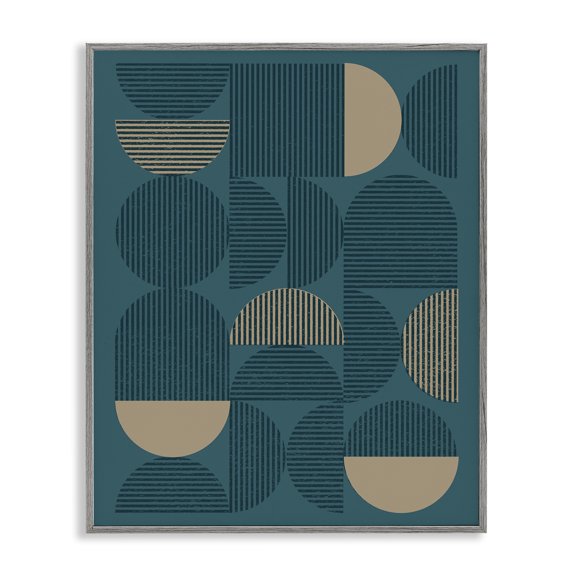 Stupell Industries Blue Modern Arch Shapes Abstract Painting Gray Framed Art Print Wall Art, 24 x 30