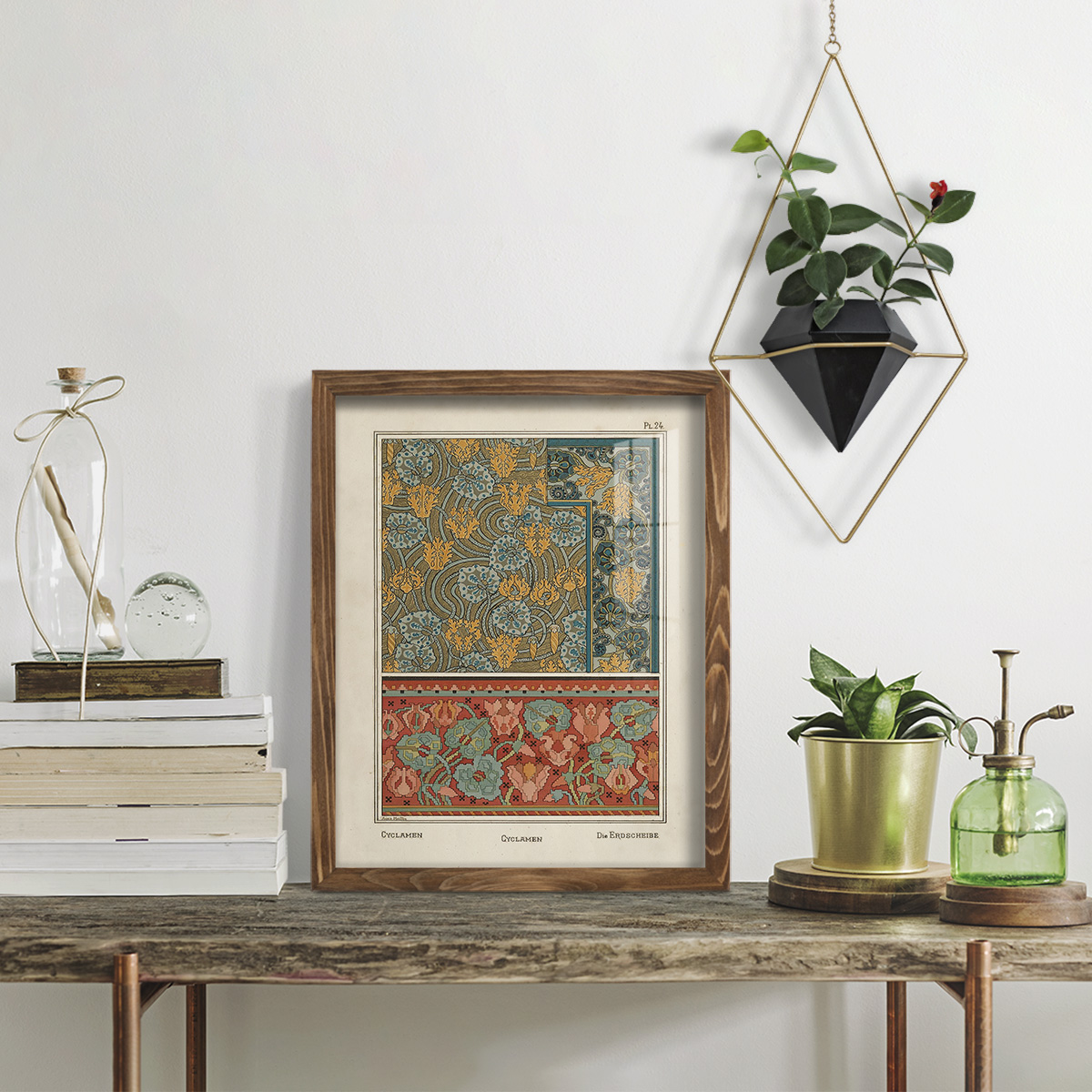 Nouveau Decorative I - Framed Print w/glass - Walnut