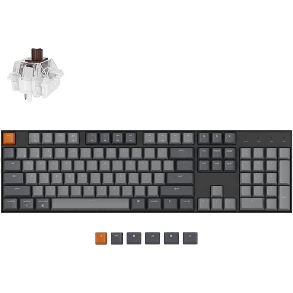 K10 Full Size 104 Keys Bluetooth Wireless Mechanical Gaming Keyboard for Mac Windows with Super Brown Switch, Multitasking/White LED Backlight/USB C Wired Computer Keyboard