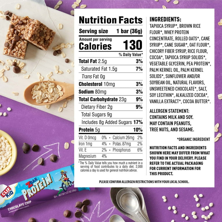 Zbar Protein Chocolate Chip Flavor Crispy Snack Bars, Gluten