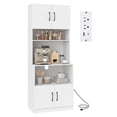 thumbnail image 1 of Costway Kitchen Pantry Cabinet with Charging Station, Adjustable Shelves and Doors, White, 1 of 10