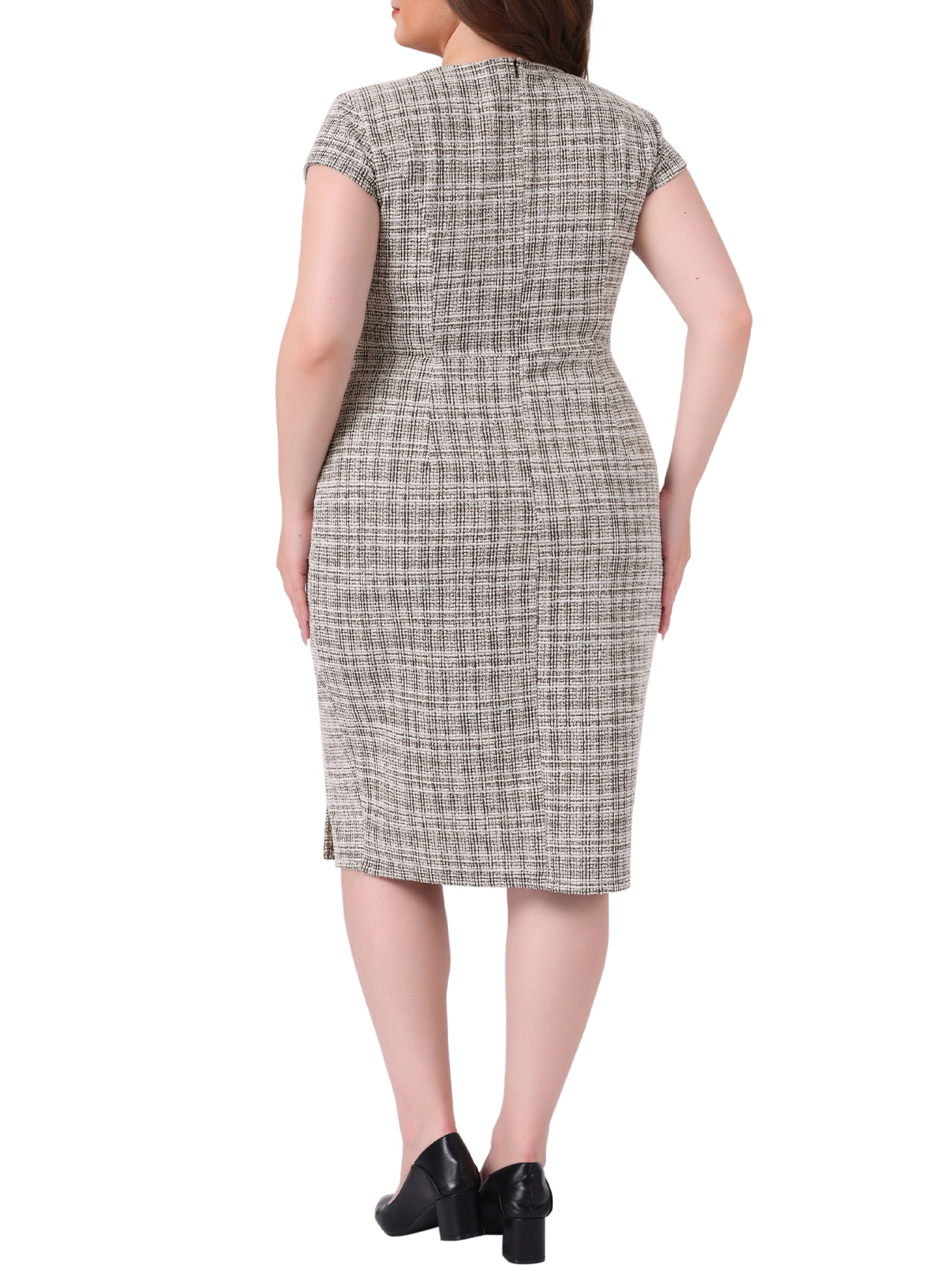 DARING DIVA Women's Plus Size Vintage Midi Tweed Cap Sleeve Sheath Dress 3X White