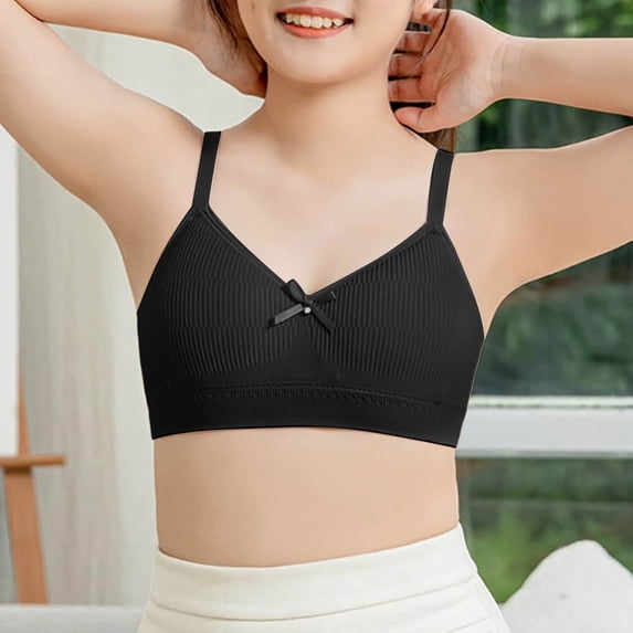 Big Girls Ribbed Triangle Bralette Adjustable Straps Seamless Cotton Sports Bra for School 10-18Y