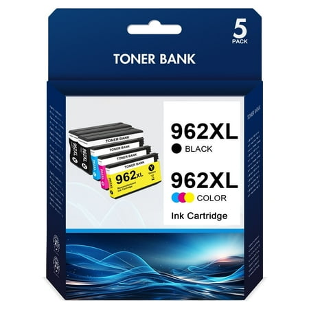 Toner Bank 962XL Ink Cartridges for HP 962XL Ink Cartridges for HP Officejet 9015 9015e 9025 9025e 9020 9020e 9010 9010e 9018 9018e 9012 9012e 9026 9019 9014 9027(5-Pack, Black Cyan Magenta Yellow)