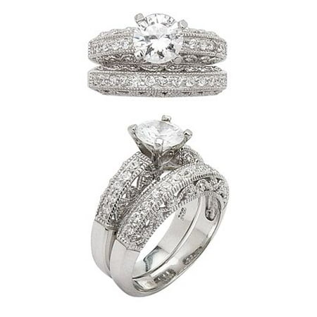 Sterling Silver Engagement or Wedding Band Ring Set with a 6mm Brilliant Round White Clear CZ Cubic Zirconia Boxed