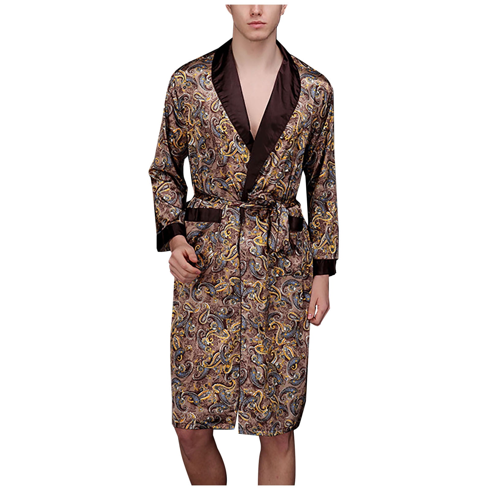 Japceit Robes for Men Men Simulation Silk Print Plus Size Pajamas Lingerie Robe Bathrobe Dressing Gown Walmart