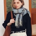 thumbnail image 6 of Clearance! Baberdicy Women's Autumn and Winter Colorful Plaid Shawl Thickening Warm Fringe Scarf Scarf Blue, 6 of 9