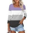 thumbnail image 2 of vigerkar 3/4 Length Sleeve Womens Tops,Basic Striped Tshirts Shirts Summer 2025 Gym Blouse Plus Size Athletic Tunic Top Purple, M, 2 of 5