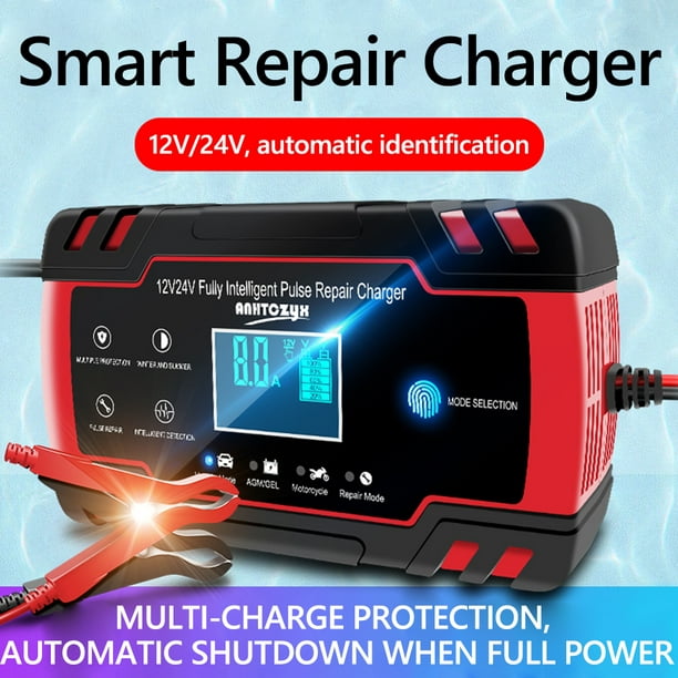 Chargeur de batterie de voiture 12 24V 8A écran tactile LCD de réparation  d'impulsions chargeur de batterie pour voiture moto batterie au plomb Agm  Gel humide