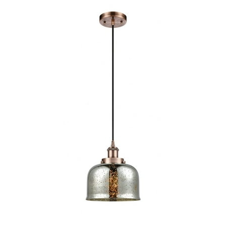 916-1P-AC-G78-Innovations Lighting-Bell - 1 Light Cord Hung Mini Pendant In Industrial Style-10 Inches Tall and 8 Inches Wide-Antique Copper