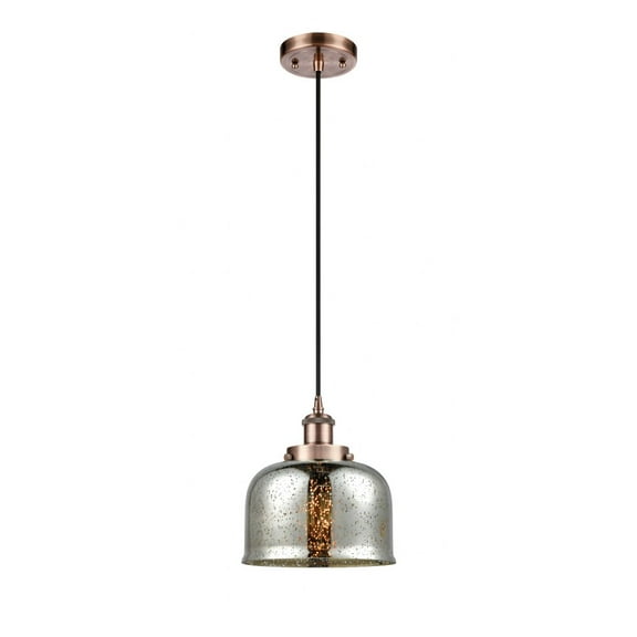 916-1P-AC-G78-Innovations Lighting-Bell - 1 Light Cord Hung Mini Pendant In Industrial Style-10 Inches Tall and 8 Inches Wide-Antique Copper