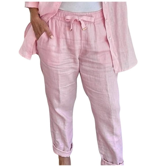 Pantalon Femme Coton Taille Élastique Ample Couleur Unie avec Poche Été Pantalon Décontracté Cargo Femme Rouge P