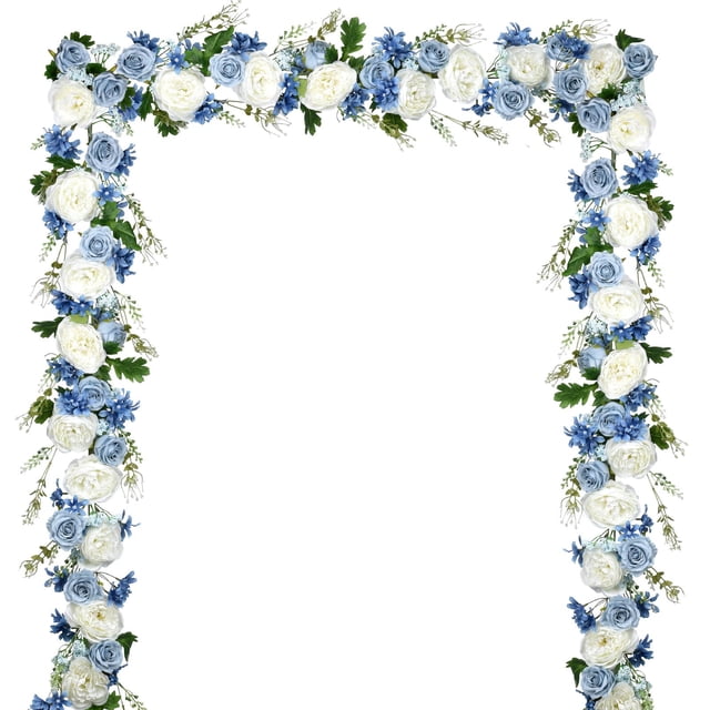 Guirnalda artificial de flores de peonía para Dearhouse de 6 pies por hebra (blanco y azul y azul oscuro)