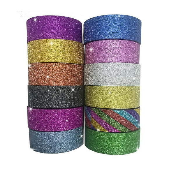 Ensemble de Ruban Washi Pailleté 12 Rouleaux Arts et Artisanat Colorés 0.59 Po*390 Po Ruban de Masquage Auto-Adhésif Décoratif