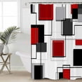thumbnail image 6 of Shower Curtains Red White Geometric Art Bath Curtain Abstract Cube Line Waterproof Bathroom Shower Curtain Set with Hooks Decoration 72 x 84 Inches, 6 of 7