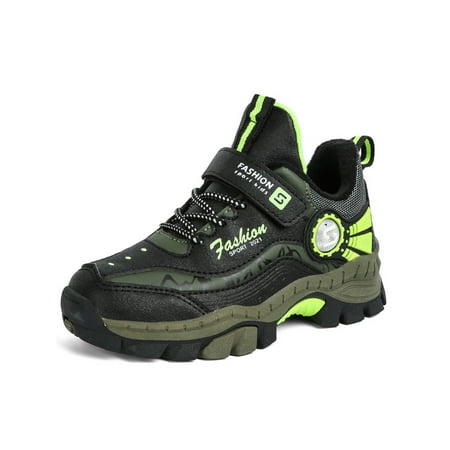 

Zodanni Boys Waterproof Sneakers Walking Comfort Slip Resistant Trekking Shoe Breathable Casual Round Toe Outdoor Sneaker Black Green 3Y