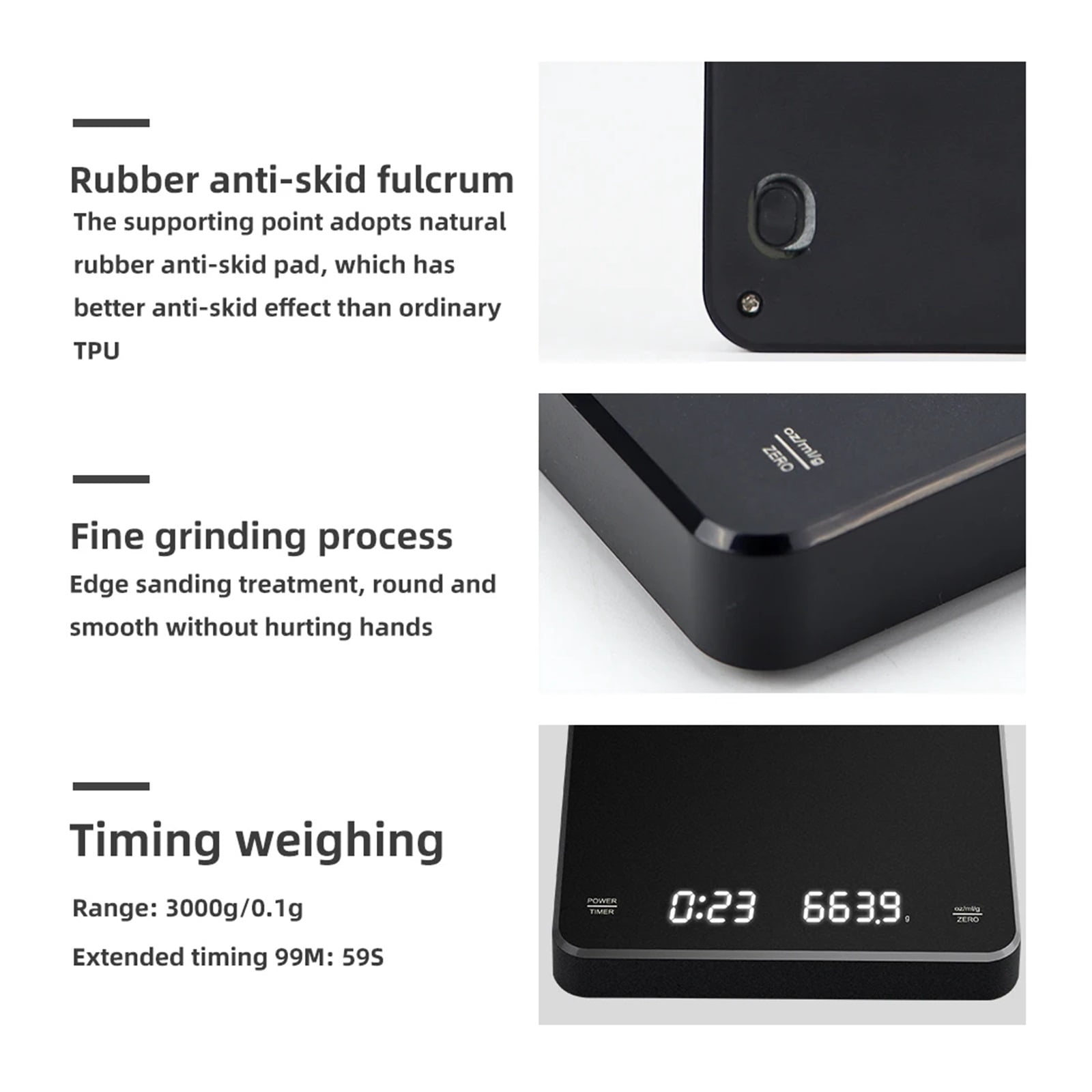 3kg/0.1g Digital Coffee Scale With Timer Recharable Electronic Smart Kitchen Balance Precision Espresso Scales Measuring Tools ,Milligram Accuracy