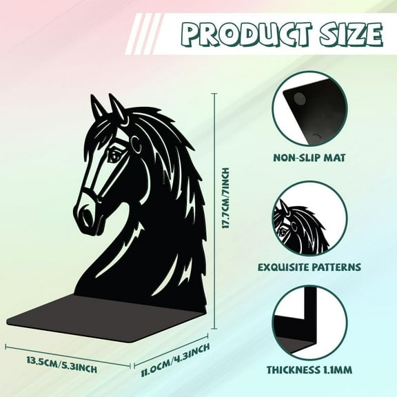 Metal Bookends for Shelves Modern Decorative Heavy Duty Study Book Support Stoppers for Office Desk Shelf Room 5.3"x4.3"x7" Cast Iron Simple Tall Bookends 1 Pair (Horse Head)