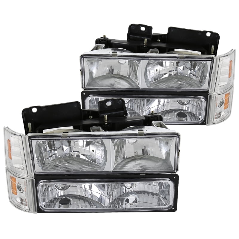 For 1994-1998 GMC C10 C/K 1500 2500 3500 Black Headlights Bumper Lamps LED Strip