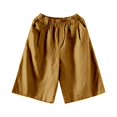 thumbnail image 4 of Endives Womens Cotton Linen Short Slim Solid Color Linen Pant Women Elastic Waist Short Pants Yellow, 4 of 4