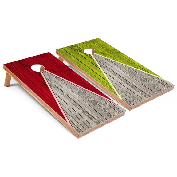 Skip's Garage | Red and Lime Pyramid Cornhole Boards | Includes (2) Boards, (8) Bags & Optional Accessories