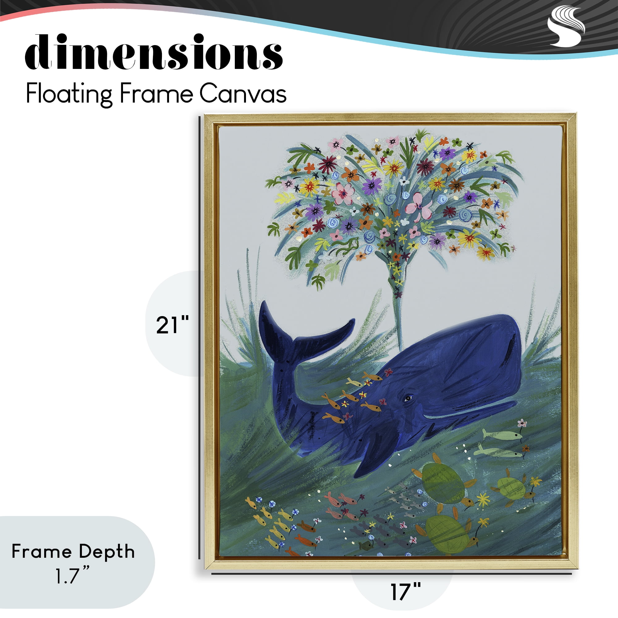Stupell Industries A Flowery Whale Gold Framed Floater Canvas Wall Art, design by Kay Widdowson
