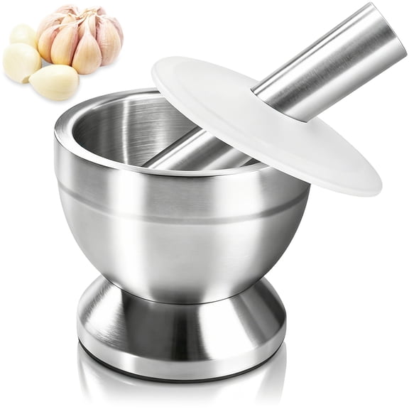 18/8 Stainless Steel Mortar and Pestle Set, Spice Grinder Pill Crusher with Lid and Anti Slip Base for Spice Medicine Grinder Coffee Bean Crusher