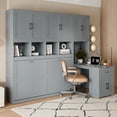 thumbnail image 2 of Harper & Bright Designs Twin Murphy Bed Frame with Drawers and Desk, Wall Bed Frame with Storage Cabinet and Shelves, Twin Size Folding Murphy Bed for Home Office, Gray, 2 of 18