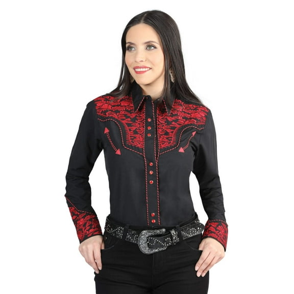 Women’s Black/Red Embroidered Long Sleeve Western Shirt 'El General' 44344