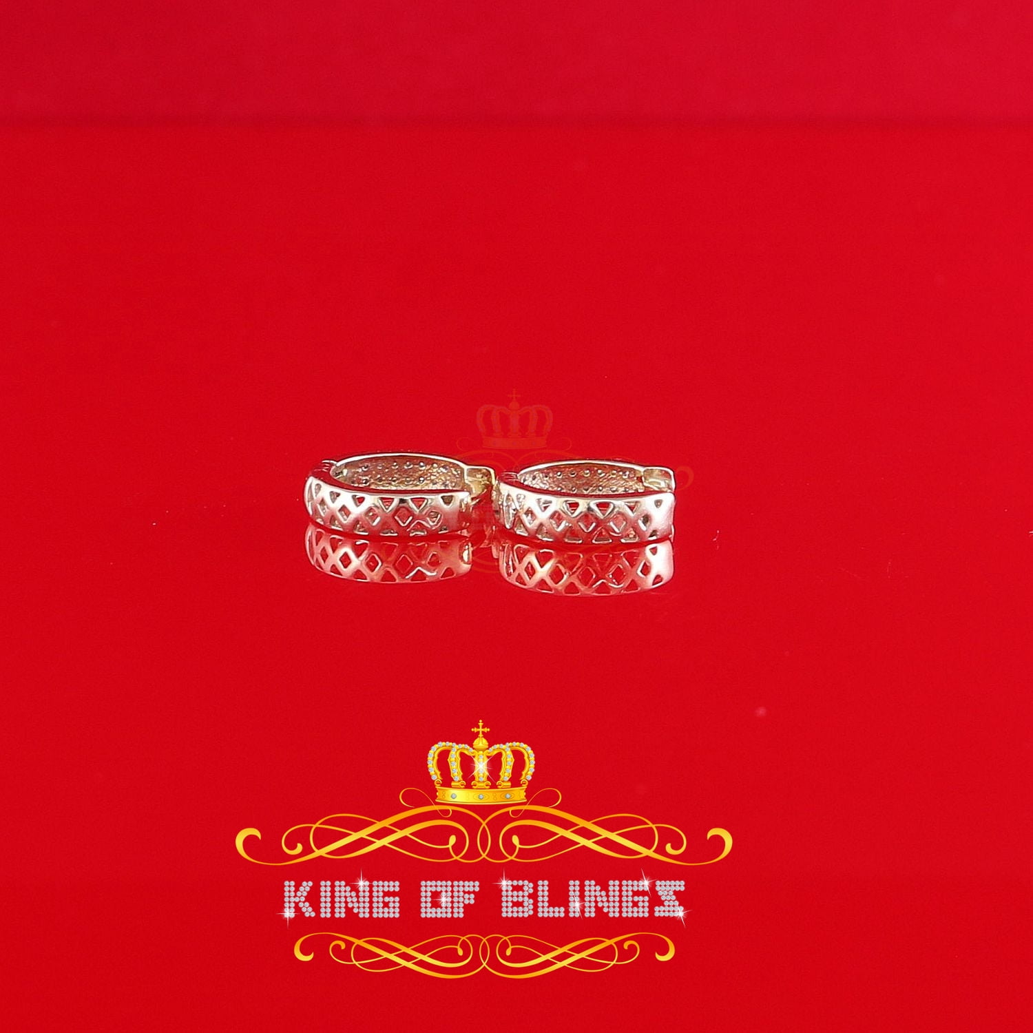 King of Bling's 0.15ct Diamond 925 Sterling Silver Yellow Hoop Stud Earrings For Men's / Women's