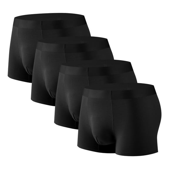 LYEAA Mens Trunk Underwear with Pouch 4-Pack Stretch Soft Breathable Boxers Solid Plus Seamless Loose Comfortable Athletic Underpants Cool Dry Elastic Waistband Fashion Briefs No fly Black L