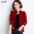 thumbnail image 2 of Chinese Style Printing Zipper Premium Cardigan Half High Collar Thick Women's Clothing Slim Embroidery Hot Selling Wild Knitting, 2 of 5