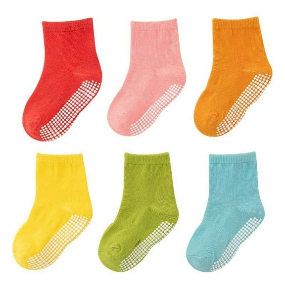 Baby Socks Cotton Crew Toddler Socks Grips Non Slip Bottom Kids Socks