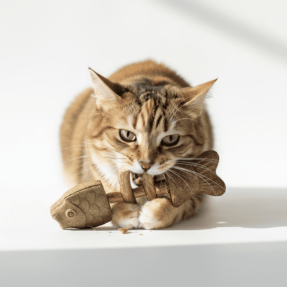Natural Cat Chew Toy Whitening Fishbone Teeth Cleaning Stick for Oral Health & Interactive Play, Infused with Catnip & Silvervine, Durable for All Cats (Catnip Silvervine Gall Fruit)