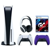 Sony Playstation 5 Disc (PS5 Disc) with Extra Purple Controller, Gran Turismo 7 Launch Edition and White PULSE 3D Headset Bundle