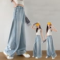 thumbnail image 2 of PLHWHYQ Toddler Girls Fashion Cute Personality Pants Elastic Waist Wide Leg Jeans Casual Demin Pants with Pockets Comfort Wear Blue 15-16 Years, 2 of 9