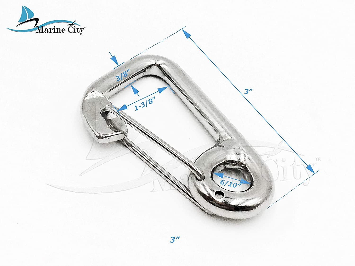 Marine City 316 Marine Grade Stainless Steel Carabiner Spring Snap Hook Boat C:2-3/8 inches - image 3 of 9