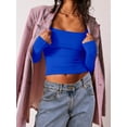 thumbnail image 4 of 2 Piece Square Neck Tops for Women Slim Fit Double Layer Fall Long Sleeve Crop Top T Shirts, 4 of 4