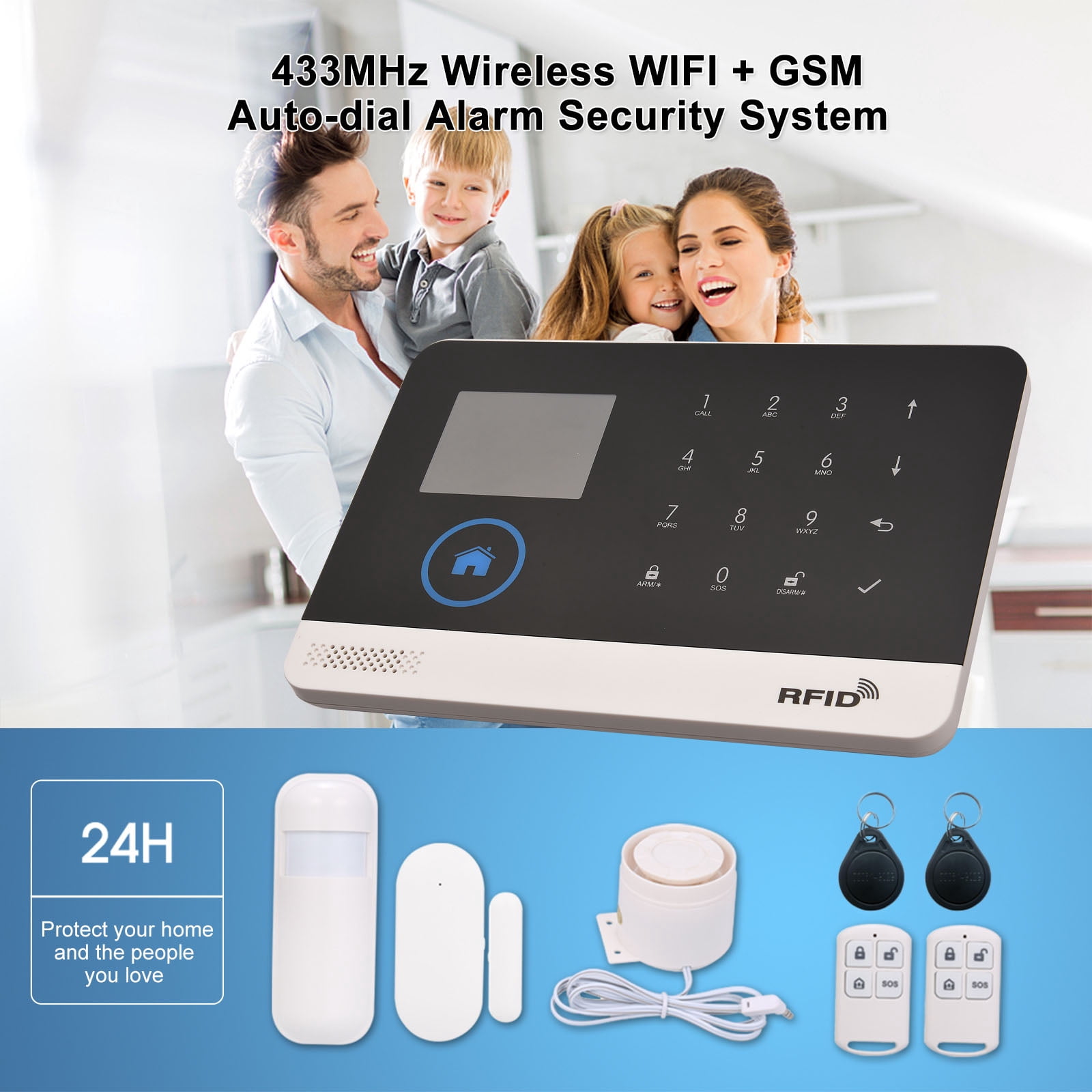 Pinnaco GSM WiFi Alarm System with LCD Display and Remote Control for Home Security