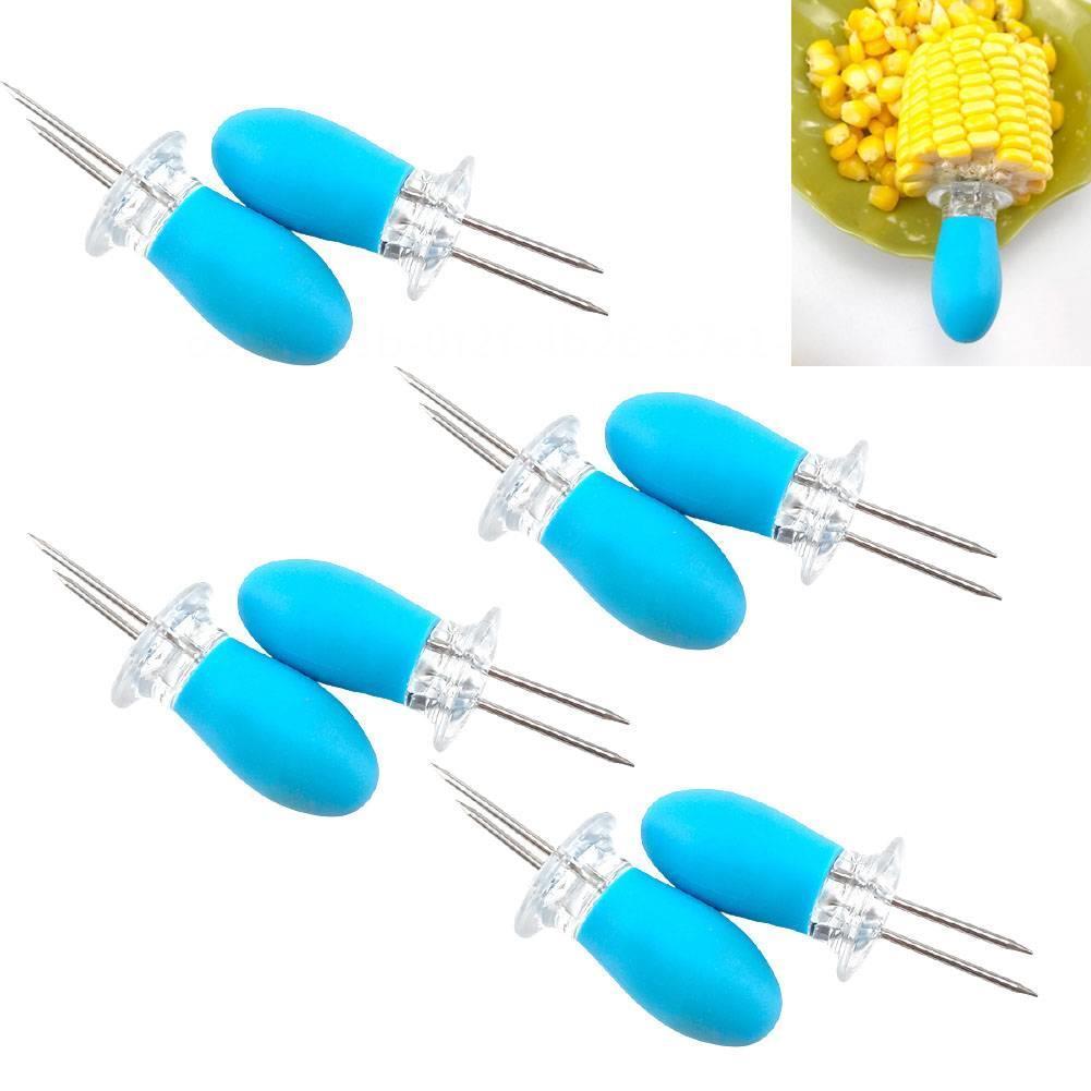 8 Pieces Stainless Steel Corn Cob Holder Fruit Fork Kitchen Tool