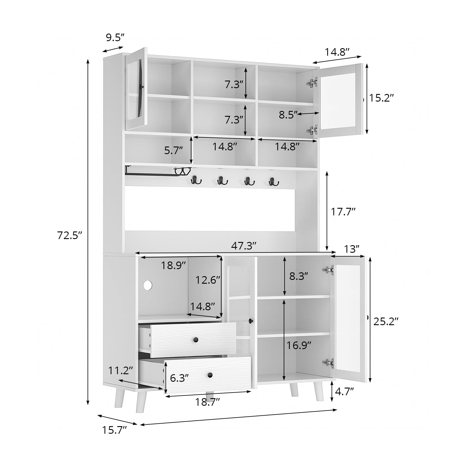 RichYa 72.5''H Pantry Cabinet with Doors & Drawers,Kitchen Storage Cabinet with Microwave Shelf & Wine Rack,Hutch Cabinet Coffee Bar for Dining Room,White