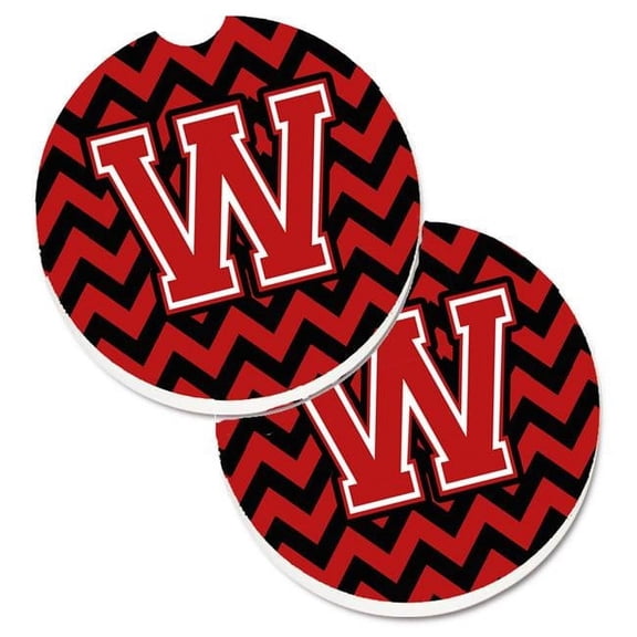 Letter W Chevron Black & Red Set of 2 Cup Holder Car Coaster