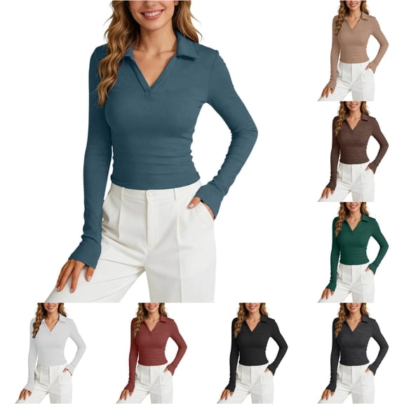 LiuXxxx Women's Long Sleeve Crew Neck Slim Fit Casual Basic Soft Tee Navy L