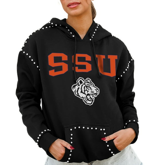 Women's Gameday Couture  Black Savannah State Tigers Studded Pullover Hoodie