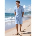 thumbnail image 4 of Men's Linen Blend Short Sleeve Shirt & Shorts Set, Casual Summer 2 Piece Outfit Light Blue XXXL, 4 of 9