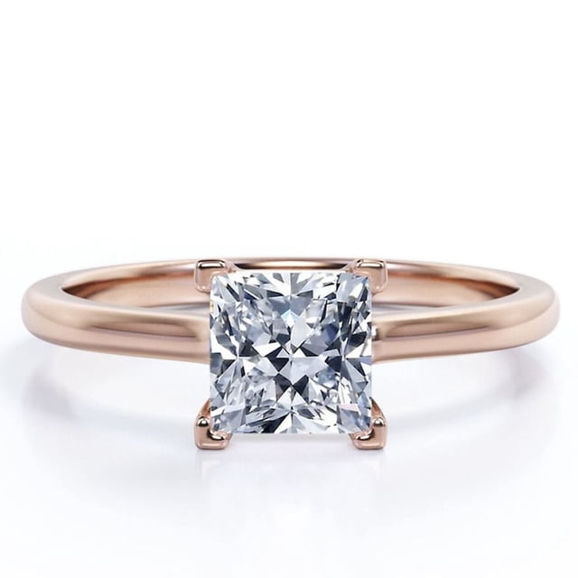 JeenMata Solitario Brillante Anillo de Compromiso con Punta de Corte Princesa de 1,25 Quilates, Baño de Oro Rosa de 18 K sobre Plata