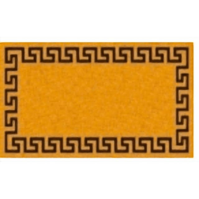 durable natural fiber coir doormat measuring 22 by 47 inches with a black Greek key border design