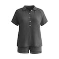 thumbnail image 4 of Hxshgdsn Short Sleeve Shirts Set For Women With Pocket Half Button Casual Ladies Blouse Elastic Waist Shorts Summer Loungewear Gray S, 4 of 6