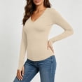 thumbnail image 6 of DISKEBUISS Women's V Neck Long Sleeve Fitted T-Shirt Stretchy Slim Basic Top with Thumb Holes for Daily Layering, 6 of 8
